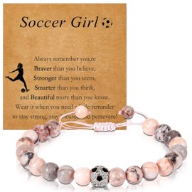 Yuannee Pink Natural Stone Bracelet, Football Bracelet, Friendship, Stress Relief, Anxiety Bracelets, Football Game, Woven Bracelets, Mood Bracelet, Girls Football Gifts, Girls