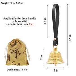 Leather Brass Wind Bell, Feng Shui Bell Good Luck Protection Bell, Hanging Bell Wedding Chimes DIY Craft Christmas Bell for Home Garden Decoration (Black)