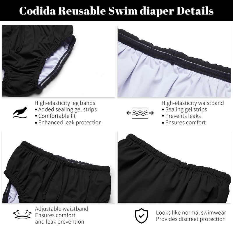 Reusable Swim Diapers for Adults Waterproof Leakproof Incontinence Swimwear Underwear