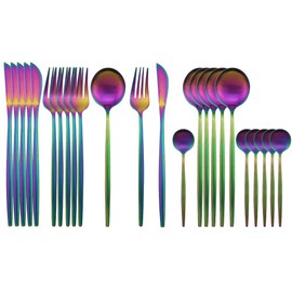 JASHII - Juego de cubiertos de metal para 6 unidades, acero inoxidable, moderno y elegante juego de vajilla para fiestas, Navidad, cena (arco iris mate)