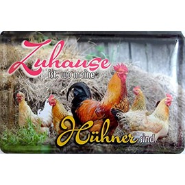 vielesguenstig by Robby Wanka Tin Sign 20 x 30 cm with German Text "Zuhause ist wo Meine Hühner sind Fauernhof Hahn Egg" [German Language
