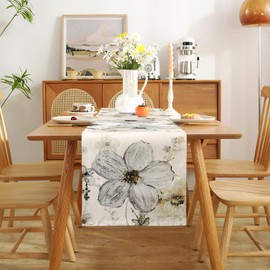Alynsehom Floral Table Runner Ink Peach Blossom Table Cover Rustic Table Runner Vintage Cotton Linen Boho Table Covers for Kitchen Coffee Holiday Dining Table Home Living Room Decor(13x108in)