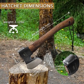 14.4" Hatchet, Camping Hatchet, Hand Forged Axe with Sheath, Bushcraft Axe with 1065 Carbon Steel and Beech Handle for Wood Chopping – Perfect for Outdoor Survival and Adventures