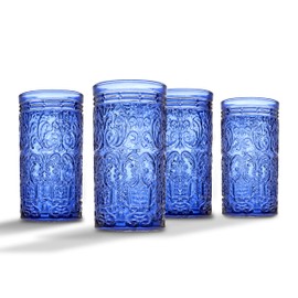 Jax Highball Beverage Glass Cup by Godinger – Blue – Set of 4