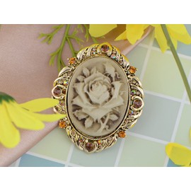 Alilang Vintage Inspired Antique Re product Rose Pink Crystal Flower Cameo Pin Brooch, Gold