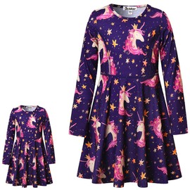 Girl & Doll Matching Dress Unicorn Clothes Long Sleeves Casual Dress 3t 4t