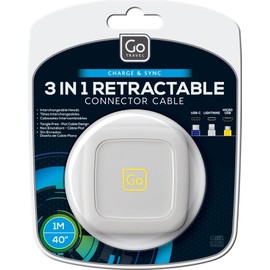 Go Travel 3 in 1 Retractable Connector Cable, Cable with USB C, Micro USB, and Lightning Heads, Compatible with Android, Apple, USB C, and Micro USB Devices, Must-Have Travel Essentials, 1 M (40")