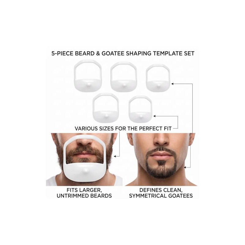 Beard Shaping Template Set, 5 Grooming Tools for Mustache and