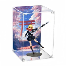 CHILLCASE UV Printed Background Acrylic Display Case with Mirror Base Anime Scene Clear Display Box Stand for Collectible Showcase for Action Figures Models PVC（Temple,7.9×7.9×11.8 inch