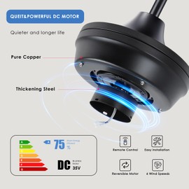 Asyko 52" Ceiling Fan with Lights and Remote - Indoor/Outdoor Ceiling Fans, Waterproof for Patios, Gazebos, and Backyards - Wet Rated, Quiet, 6-Speed, 3-Color Lighting, Farmhouse Modern Style