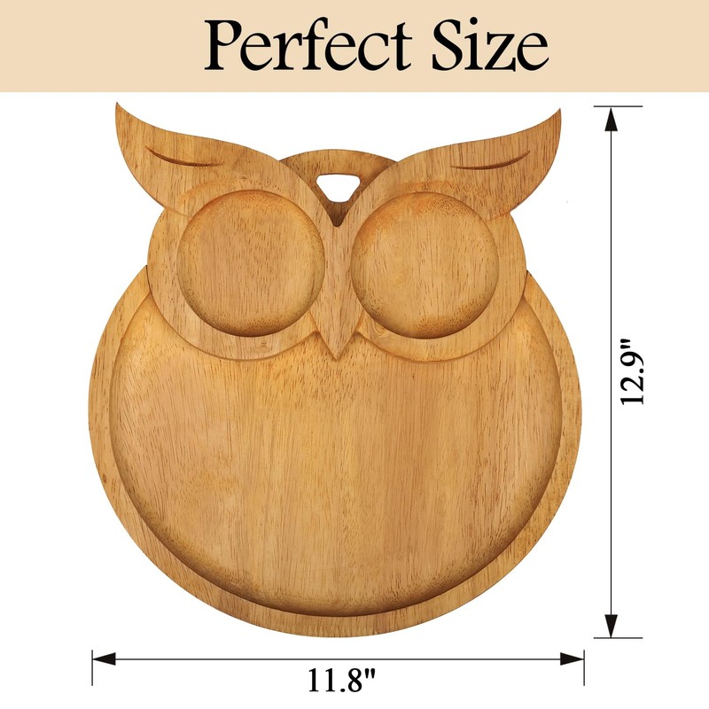 Owl-Shaped Wooden Charcuterie Board, 12" Cheese & Meat Platter, Large