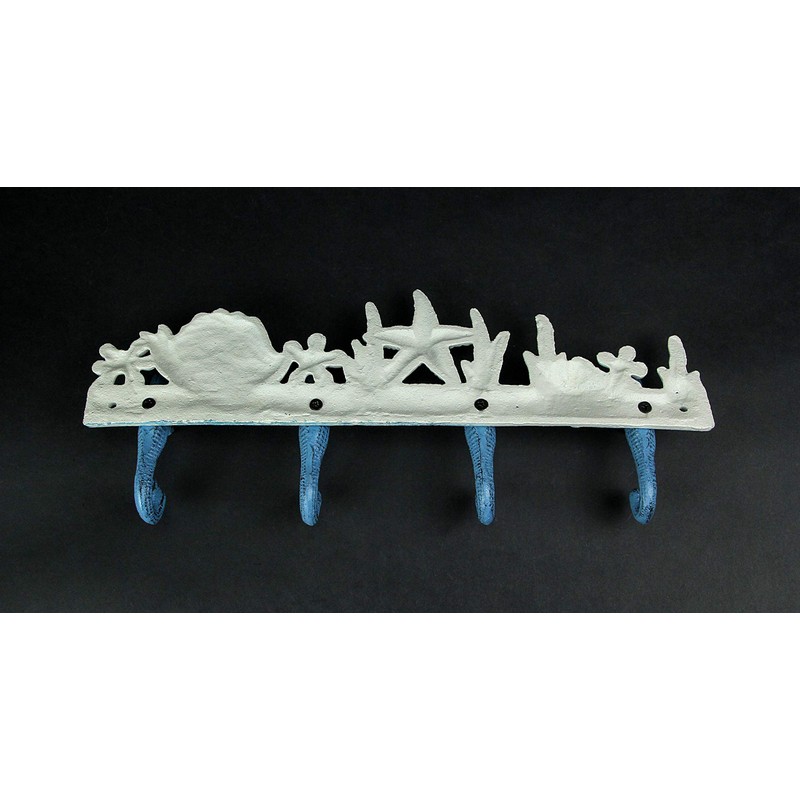 Zeckos Enchanting Blue and White Cast Iron Seahorse Nautical Sea
