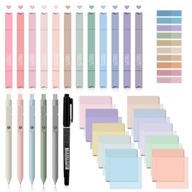 Jutom 38 Pcs Book Annotation Kit Aesthetic Highlighters Gel Pens Set Sticky Notes Tabs Markers Dual Ended Highlighter Quick Dry Ink Pens for Office Annotating Books(Classic Color,Square)