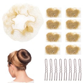 YUYUDEHM Ballet Bun Hair Net Set, 20 Elastic Invisible Hairnets with 50 U Shaped Bobby Pins, Bun Hair Nets for Girls and Women (Gold)