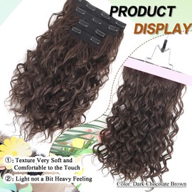 Curly Hair Extensions,LEOSA 4PCS 16 inch Clip in Hair Extensions Short Soft Natural Hairpiece Lace Weft Curly Wave Clip Ins Extensions Invisible for Women,Dark Chocolate Brown