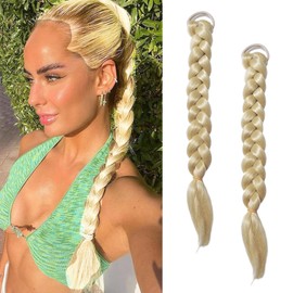 shufang 2 Packs 16 Inch 613 Blonde Long Braid Ponytail Extension for Black Women with Tie Straight Braid Extensions Can be Restyle Soft Synthetic Pieces
