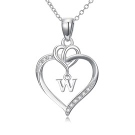 Diamond Letter W Necklace 925 Sterling Silver Lab Grown Diamond Infinity Heart Shaped W Initial Pendant Necklaces for Women Mom Wife, one size, Sterling Silver, Diamond