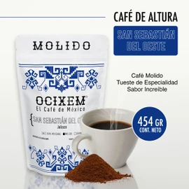 Café Molido OCIXEM San Sebastián del Oeste Jalisco 454g | 100% Arábiga Tostado Medio Oscuro | Notas de Cacao, Nuez y Miel | Café Gourmet de Especialidad | Certificado Kosher | OCIXEM