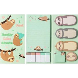 550 Sheets Cute Sticky Notes Set, 11 Designs Note Pads, Adorable Cartoon Writing Memo Pads with Fancy Divider Tabs for Kids Students School Office Supplies (Sloth)