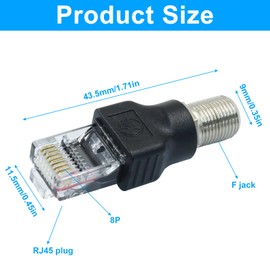 Jiozermi 2 Pcs RF to RJ45 Converter Adapter，Coaxial to Ethernet Adapter Coax Rf F Female to RJ45 Male Converter for Line Tester(Black)