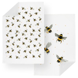 Purely Home Scattered Bees Tea Towels Set - Bumblebees & Polka Dots Kitchen Gift Set - Pack of 2 Large Panama Cotton Dish Towels/Drying Cloths - 67cm x 45cm