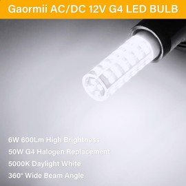 G4 LED Bulb JC Type Bi-Pin Base Light Bulbs 6W AC/DC 12V 50W T3 Halogen Bulb Equivalent, Daylight White 5000K, Non-dimmable for Outdoor Landscape Lighting Deck Stair Step Path Lights, Pack of 6