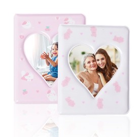 KASESSS 2 Pcs 72 Pockets Photocard Holder, Photocard Binder Portable, Kpop Photocard Binder Cute Mini, Photo Card Holder Kpop Heart Hollow, Kpop Photocard Holder for Photocard Collection (Pink,White)