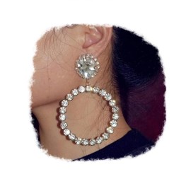 RELOVET Large Circle Dangling Earrings Hoop Studs Women Dance Evening Party Gift for Her Jewelry, Silver Diamond Cubic Zirconia Rhinestone