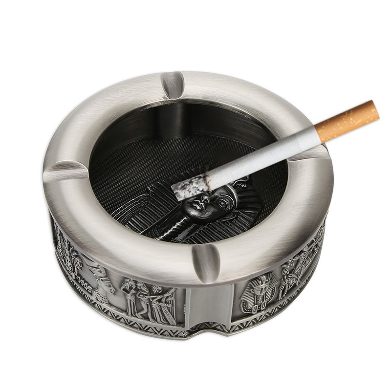 Ashtray Zinc Alloy Retro Egyptian Pharaoh Pattern Living Room Decoration