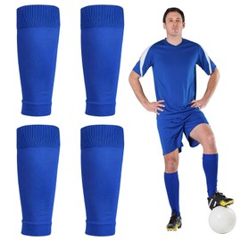 2-Pack Breathable Football Socks with Leg Guard – Mid-Calf Compression Sleeves for Soccer, Running, Cycling, Tennis & Golf | Pre-Cut Design, Lightweight Support (Blue)