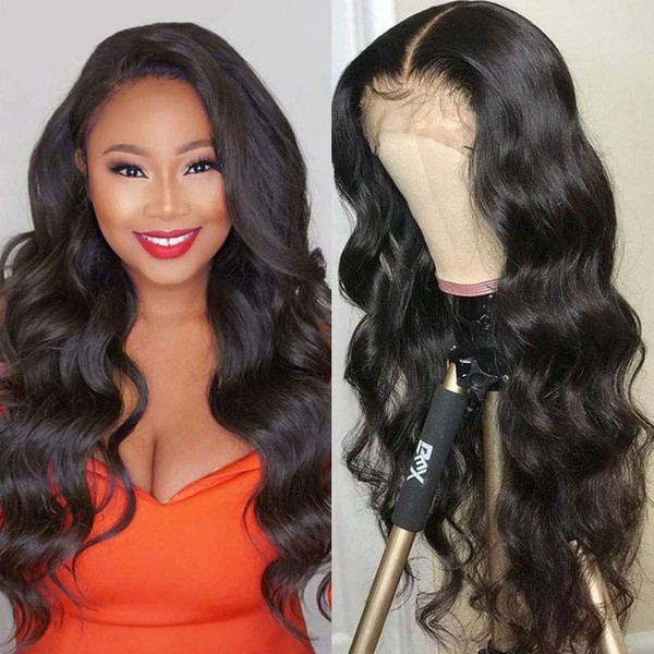 QTHAIR 14A Lace Frontal Wigs Pre Plucked with Baby Hair Brazilian Body Wave Human Hair Lace Front Wigs 22" Natural Hairline for Black Women Natural Balck Color Unprocessed Virgin Brazilian Hair Wigs