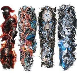 Grow In Dark Arm Tattoos Animal Temporary Sleeve Tattoos for Men Women,4-Sheet