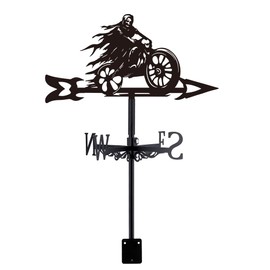 SUPERDANT Death God Motorcycle Weather Vane Metal Wind Direction Indicator Measuring Instrument Roof Decorative Wind Direction Vanes for Outdoor Garden Farm Backyard Gazebo Barn Art Decoration Black