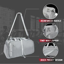 Krone Kalpasmos Small Gym Bag, Packable Sports Bag for Men, Gym Bags for Men with Shoe and Wet Pocket, Lightweight Waterproof Travel Duffel Bag (Grey)