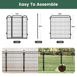 Gardner Pet Dog Playpens, 40" H 16 Panels Dog Pen Outdoor/Indoor Dog Fence Exercise Pen for Small/Medium/Large Dogs, Foldable Pet Play Yard Gate with Gravity Automatic Lock, Pet Playpen, Black