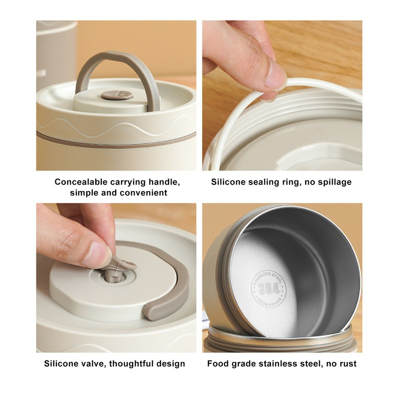 Insulated Lunch Container 304 Stainless Steel Leakproof Portable Round Thermal