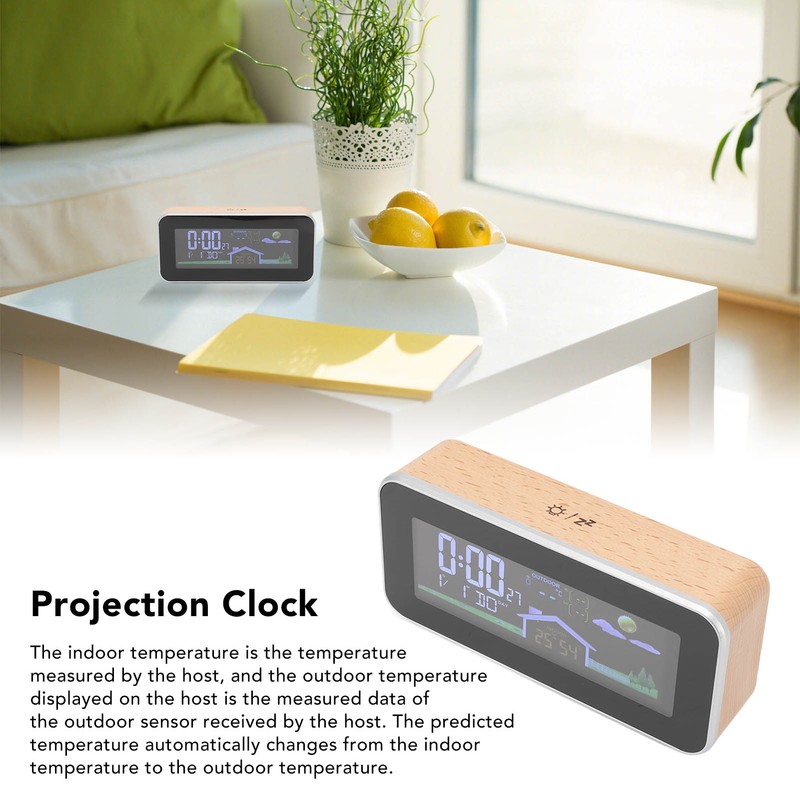 Digital Projection Alarm Clock VA HD Color Screen Wooden Weather