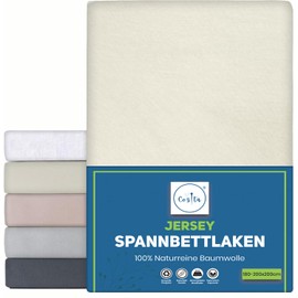 Cozita Basics Fitted Sheet 180 x 200 cm - 100% Cotton Jersey Bed Sheet, Oeko-Tex Certified, Up to 25 cm Mattress Height - Natural