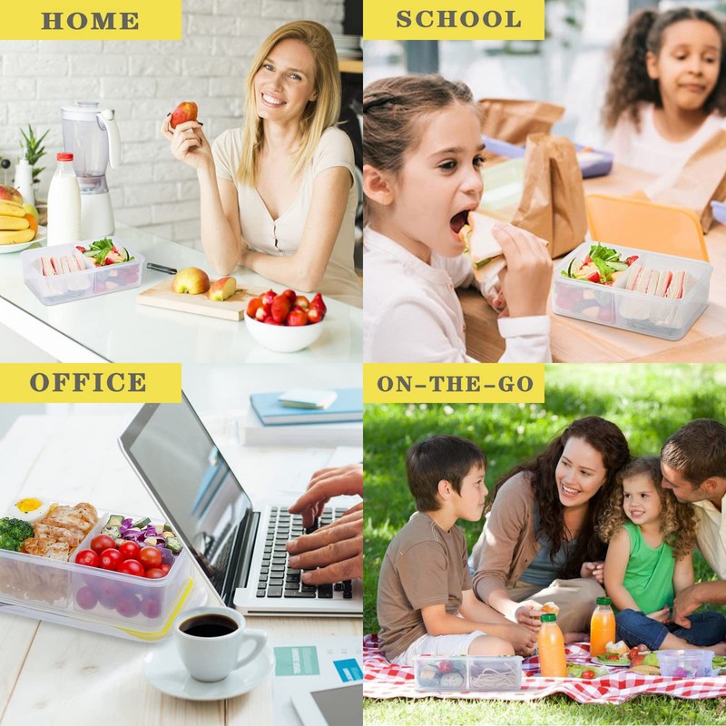 EASYLOCK 2 Pack 1150ML Microwavable Bento Lunch Box with 3