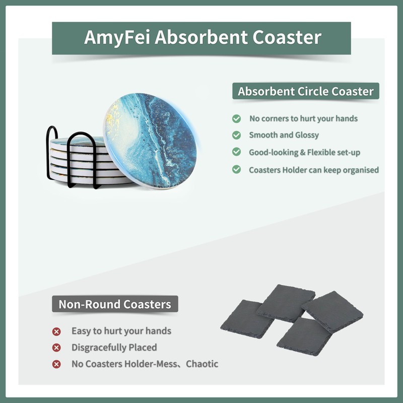 AmyFei Drink Coasters with Holder, Ceramic Drink Coaster Sets of