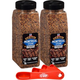 McCormick Grill Mates, Montreal Steak Seasoning, 29 oz (Pack of 2) with By The Cup Swivel Spoons