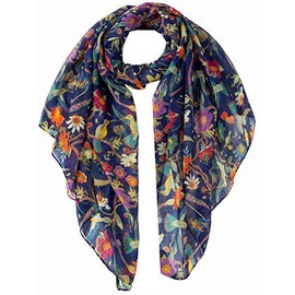 World of Shawls Winter Christmas Robin Bird Print Girls Lady Women Colorful Long Cute Scarf Wraps Shawl Soft Scarves Maxi (Multi Colour Birds Navy Blue)
