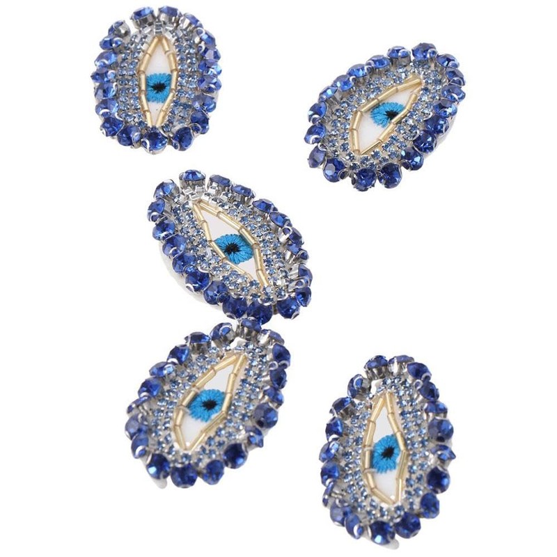 YYlingx 5PCS Blue Rhinestone Patches, Handmade Beaded Rhinestones Evil Eye