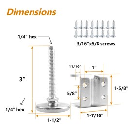 POWERTEC U-Bracket Leg Levelers 4PK, Heavy Duty Adjustable Furniture Feet for Work Bench/Cabinet/Desk, w/Non-Marring Pads (71151)