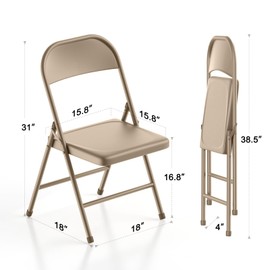 Nazhura 4 Pack Folding Chairs, Fabric Dining Chair Set with Padded Cushion and Back, Indoor Outdoo Seat for Home Office Events Wedding Party (Oatmeal Strip Fabric Seating)