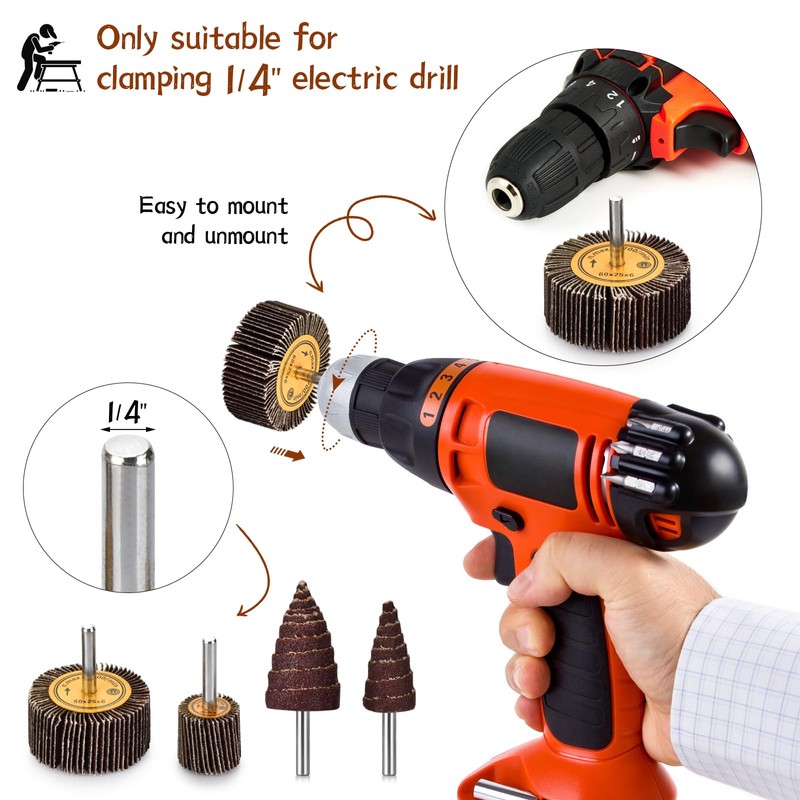 Abrasive Flap Wheel Sander Set, 48 Pcs Drill Sanding Attachment,