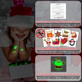 PARTYWIND Luminous Christmas Party Decorations for Kids, 50 Styles Glow Tattoos for Kids Christmas, Christmas Party Supplies Favors, Stocking Stuffers for Boys Girls (Individually Cut)