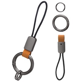 Whtawtaw Microfiber Leather Keychain Key Fob, Wrist Lanyard Wristlet Key Chain for Car Key with 2 Key Rings, Universal Zinc Alloy Buckle Frosted Finger Ring Car Key Holder (Yellow)