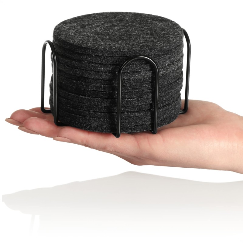 com-four® 12 x Felt Coasters, Round Table Protectors with Metal