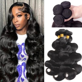 Body Wave Bundles Human Hair 12a Human Hair Bundles 4 Bundles 22 24 26 28 Inch Body Wave Hair Extensions Real Human Hair 100% Unprocessed Human Hair Bundles Natural Black Color